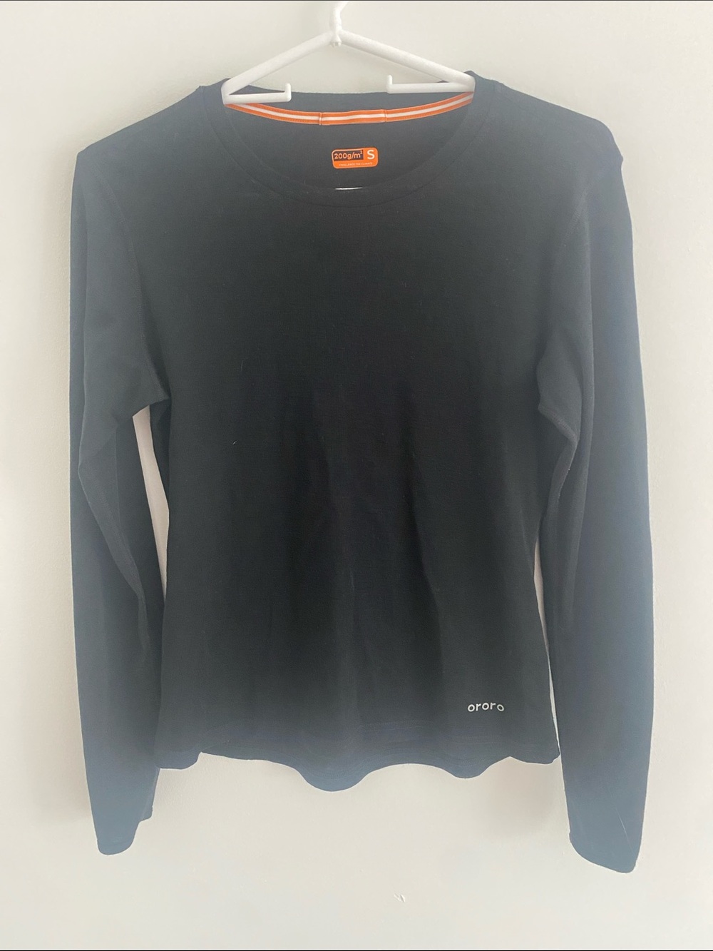 Ororo Merino Wool L/S Crew 200mg Black SMALL